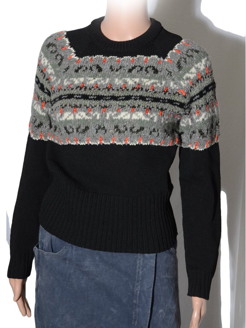 Rag & Bone Sweater Fair Isle Knit Wool Blend Black Gray size L Resortwear Boho
